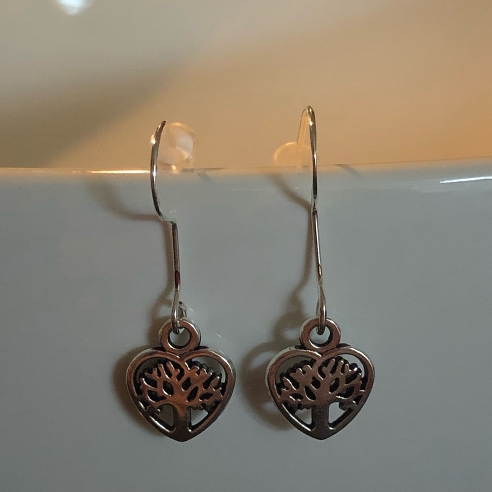 Handmade tree of life heart earrings